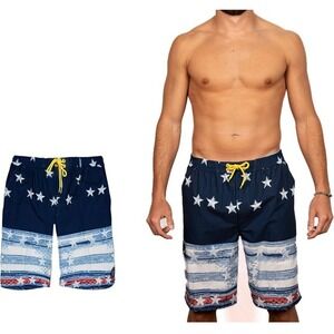 Banana Boat UPF 50+ American Flag Swim Trunks Board Shorts Size Large